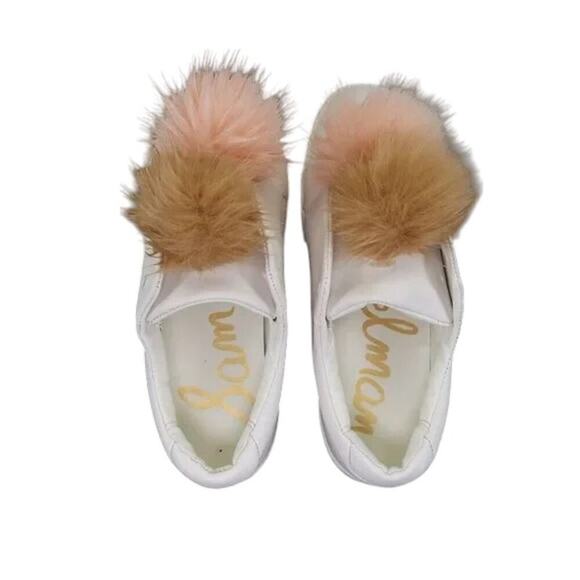 Sam Edelman Shoes Womens 8.5 Sneakers Leya Fashion Pom Pom Slip On Leather White - Picture 13 of 14